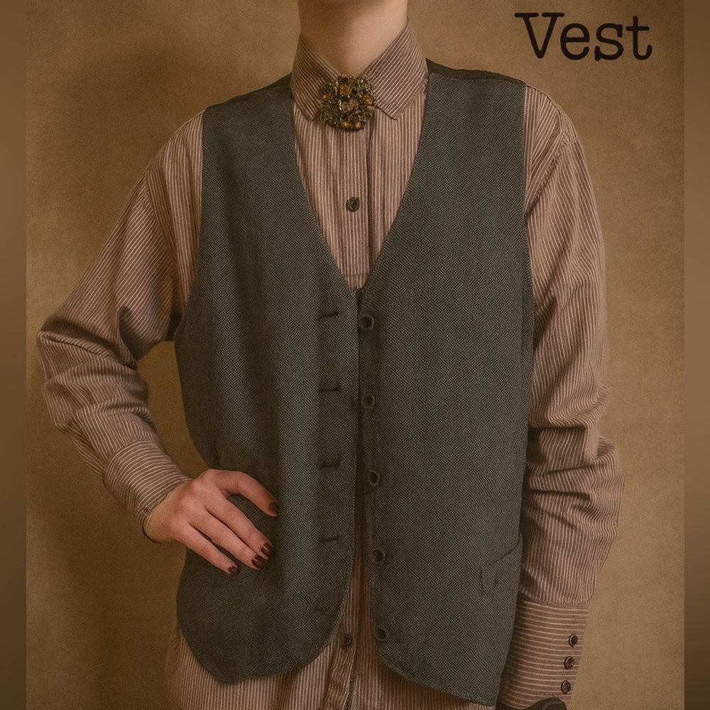 Unisex Avenue Black Textured Lined Oversized Men’s Boho Vest Size 18/20